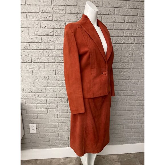 VTG Ode Lamb Suede One Button 2 Piece Skirt Long Sleeve jacket Suit Size S - Picture 6 of 14